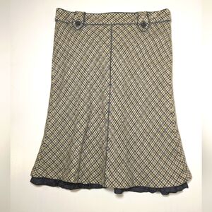 At Studio a-lined Skirt plaid wool fleece midi lined with velvet trim